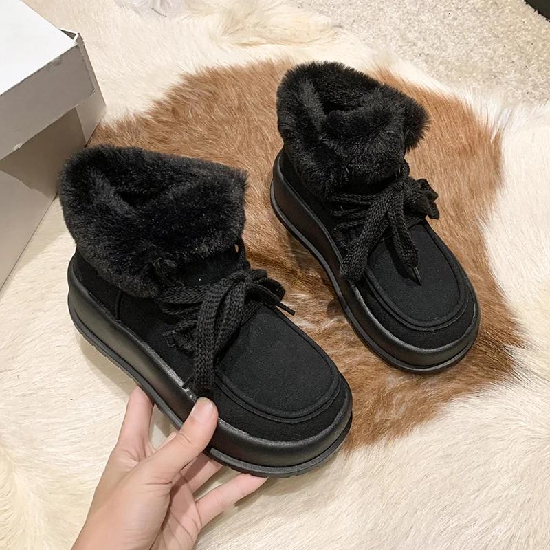 2024 женские новые модные однотонные женские ботинки для снега из хлопка в корейском стиле, нескользящие теплые ботинки на шнуровке для снега для женщин