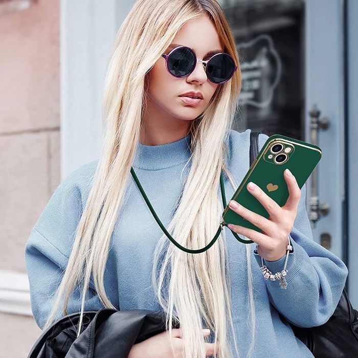 Coque pour Samsung Galaxy S26 Ultra, Silicone Souple Anti-Rayures Motif Cœur avec Cordon Vert Nuit