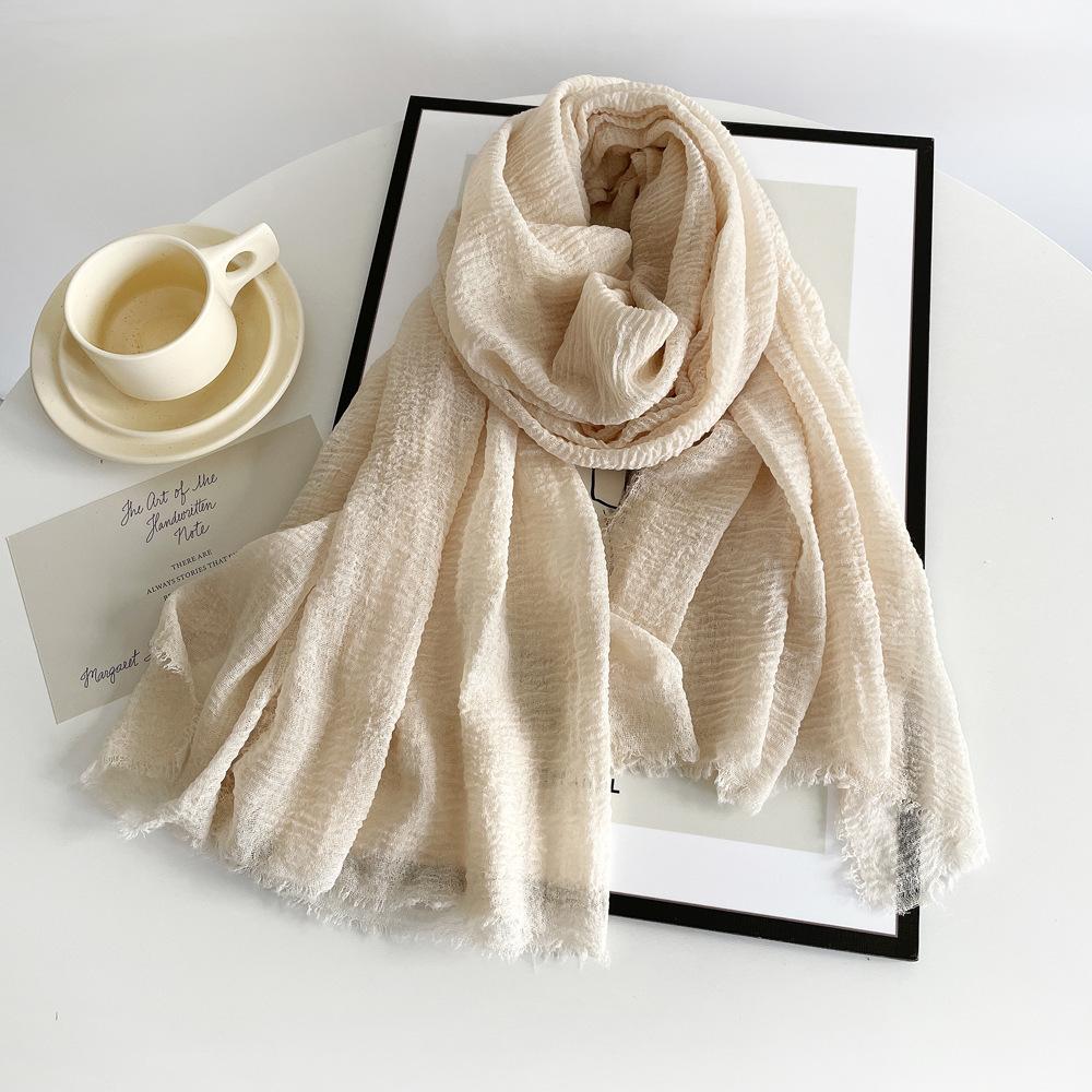 Cotton And Linen Scarf Women'S Yarn Scarf Solid Color Scarf Summer Sun Protection Breathable Shawl Retro Rough Edge Silk Scarf