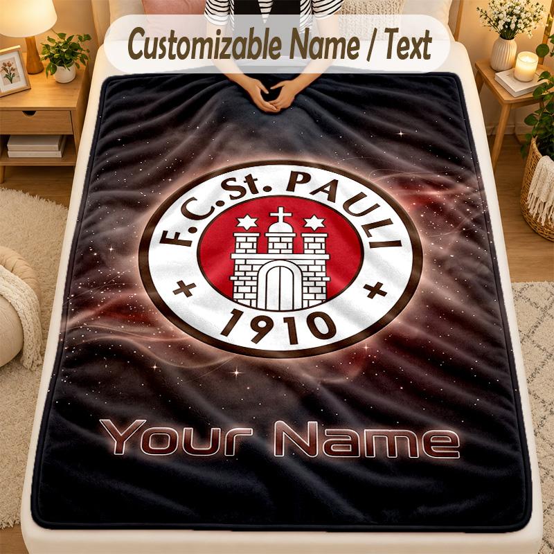 Flannel BlanketFC St. Pauli Custom Name Text Personalized Soft Warm Throw Blanket Home Decor Gift