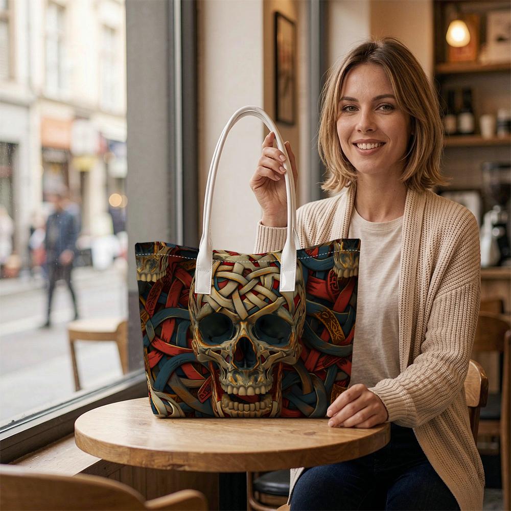 Celtic Knot Skull Pattern Stylish Large Tote Bag For Daily Use