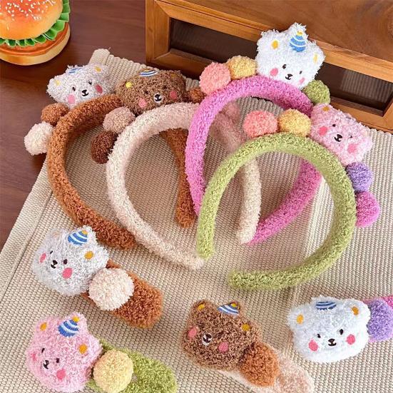 Colorful Lamb Headband Anti-Slip Soft Plush Face Washing Hair Pin Cartoon Bear Decor Makeup Hair Hoop