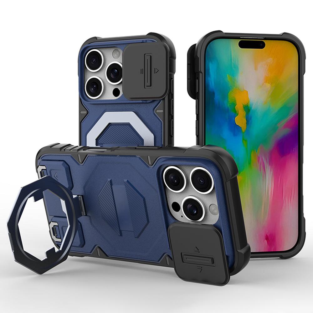 Чехол для iPhone 16 Pro, совместимый с MagSafe PC+TPU, подставка для телефона с ремешком