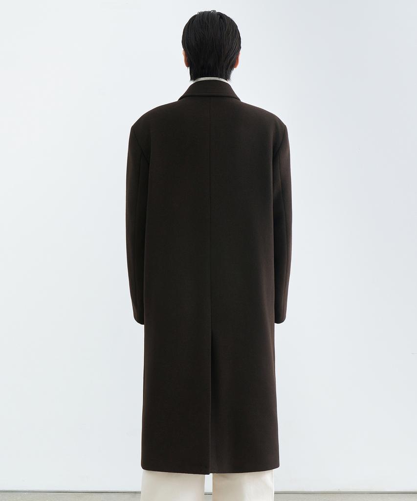 Musinsa Standard Cashmere Blend Over-Shoulder Balmacaan Coat [Dark Brown]
