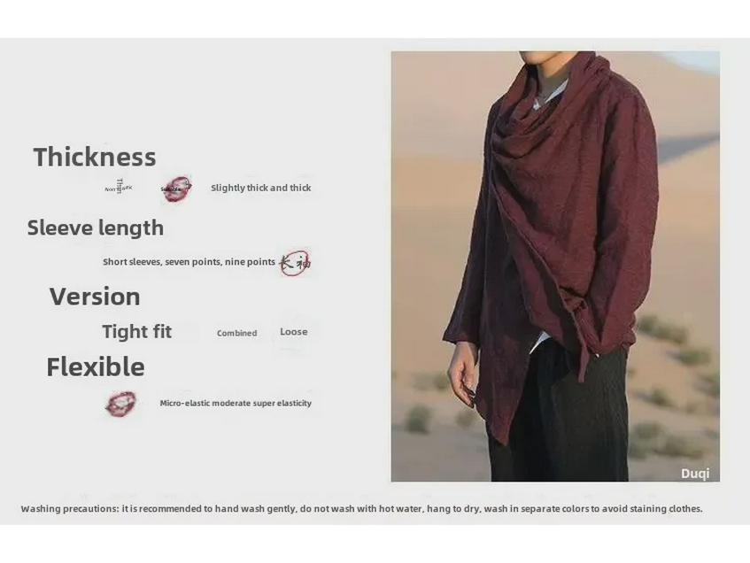 Мужская ветровка буддийского ханьфу весна/осень: Даосский халат средней длины из хлопка и льна