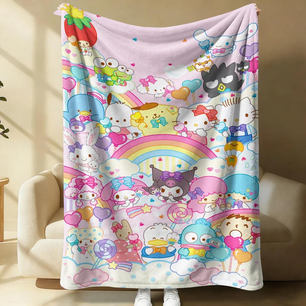 Игривое фланелевое одеяло-коллаж Sanrio, мягкое, теплое, плед, покрывало для дивана, кровати Hello Kitty, легкое летнее одеяло для сна, милый подарок