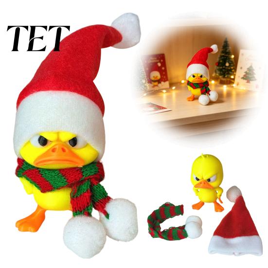 Trendy Desktop Ornaments Christmas Little Duck Ornament, 3D Printed Cute Figurine, Detachable Hat Decorative Figures for Kids And Scarf Design,