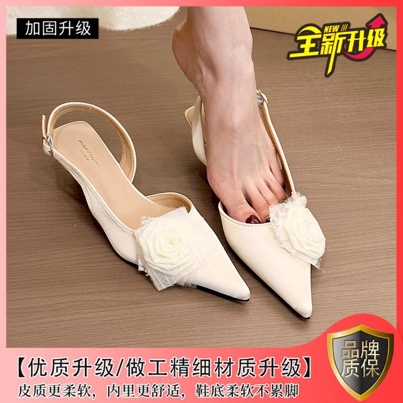 Волшебная зеленая роза! Нежный атласный розовый мешок голова пустые сандалии женские 2025 весна и лето темперамент туфли-стилеты