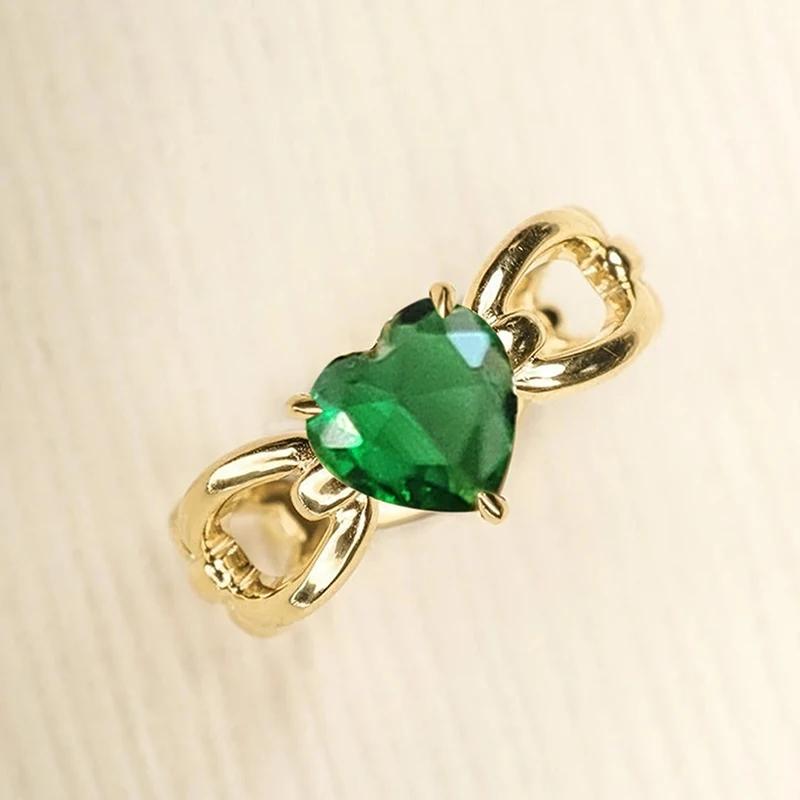 Huitan Creative Green Heart CZ кольца современные модные обручальные кольца аксессуары шикарный полый дизайн изящные вечерние украшения для женщин