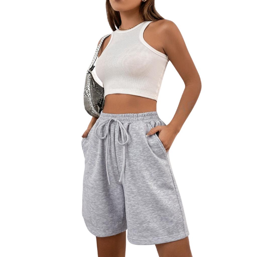 Черно-серые однотонные женские шорты обычного цвета из двух частей