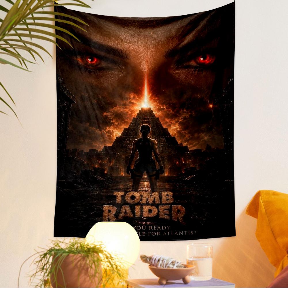 Tomb Raider Atlantis Pyramid Eyes Gamers Bohemian Tapestry for Fans Home Decor