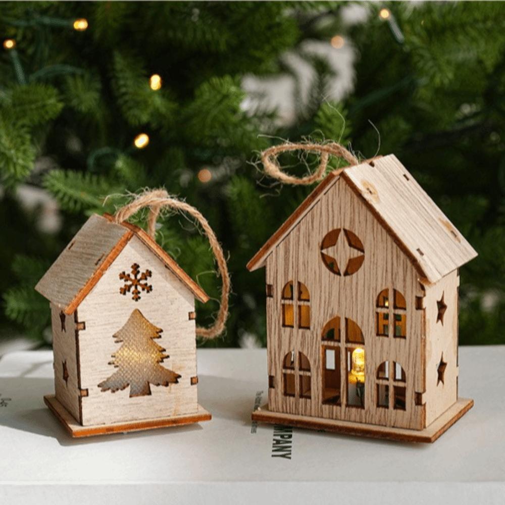 House Shape Christmas House Ornament With Light Christmas Decor Hanging Charm Table Display