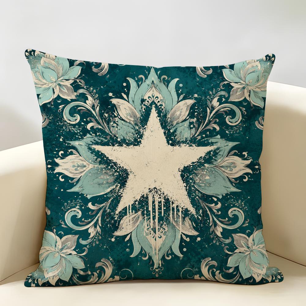 Americanstyle Retro Star Cushion Cover Durable Hypoallergenic Organic Linen Short Pillow Cover Washable