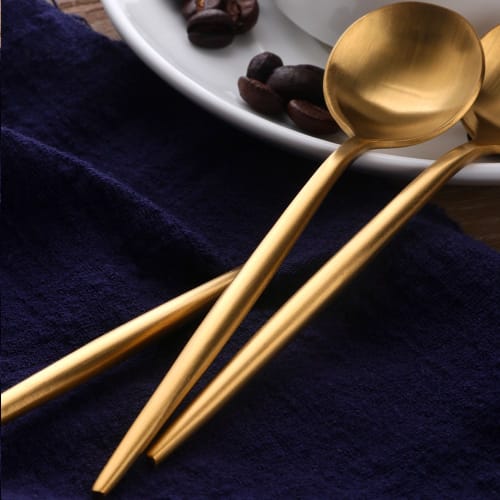 Bisda Portuguese-Style Coffee and Tea Spoon Set, Gold, 18/8 Stainless Steel, Set of 6, Cute Gift