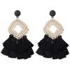 Bohemia Tassel Earrings Statement Handmade Dangle Ethnic Fringe Earrings Bamboo Weaving Geometric Square Sector Gifts For Women Girls