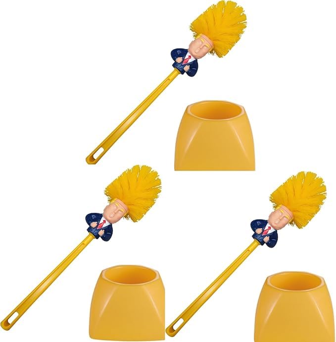 Praise doll toilet brush humorous toilet brush set 3 with base yellow