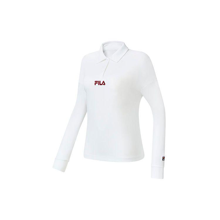 Fila Спортивная вышитая эмблема Простая вязаная рубашка-поло с длинным рукавом Женские топы Нефритово-белый A11W233208F-WT