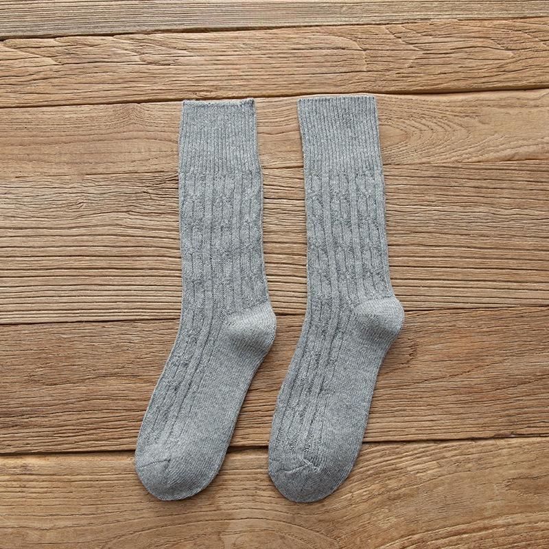 Women's Winter Thickened Warm Wool Socks, Solid-color Pile Socks, Double-needle Women's Socks, High-top Cotton Socks