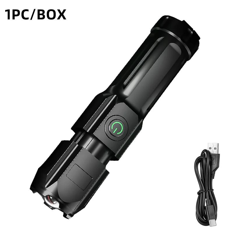 High Power LED Flashlight USB Rechargeable Torch Portable Zoomable Camping Light 3 Lighting Modes Outdoor LED Light Flashlight