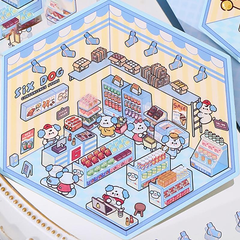 3D House Scene Sticker Miniature Simulated Cabin Scene Sticker for Scrapbooking Journal Notebook Photo Album Phone Case