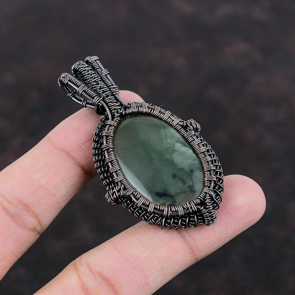 Prehnite Pendant Copper Wire Wrapped Gemstone Pendant Handmade Pendant Wire Wrapped Jewelry Birthstone Pendant Copper Jewelry Gift For Wife