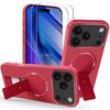 Protective Case - BOOLING - for iPhone 17 Pro - with Magnetic Circle and Stand - Red - 2 Glasses