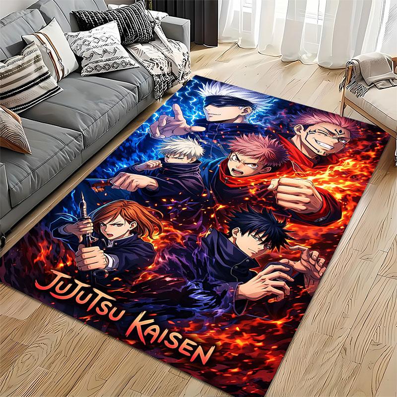Anime Characters with Fiery Design suitable as a non-slip mat for the living room or bedroom sofa
