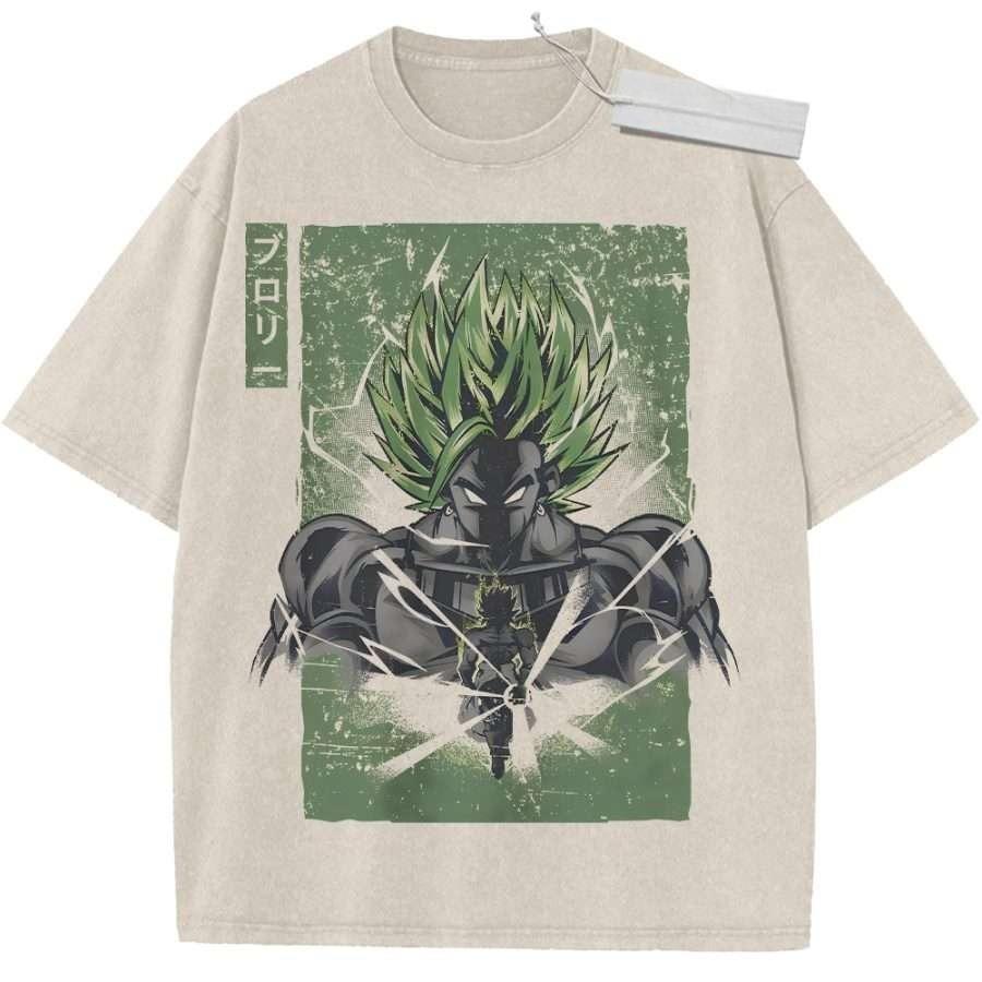 Vintage Washed Beige Dragon Ball T Shirt Goku Riding Shenron with Power Pole Loose Oversize Streetwear for Casual Outfit School