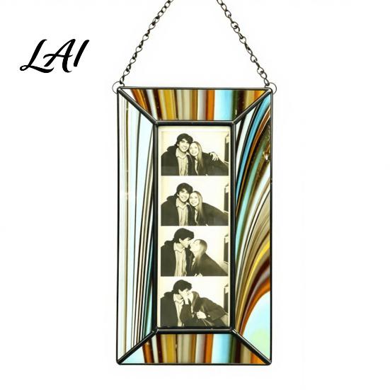 Hanging Photo Frame for Polaroid Acrylic Light Catcher Retro Stained Glass Style Christmas Tree Ornament Display with Chain Transparent Decorative