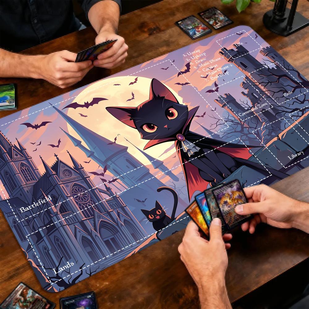 Dark Black Cat Playmat MTG&TCG Tabletop Game Mat Magic Party Playmat Durable Rubber for Games 35X60 Mouse Pad Offices Desk Mats