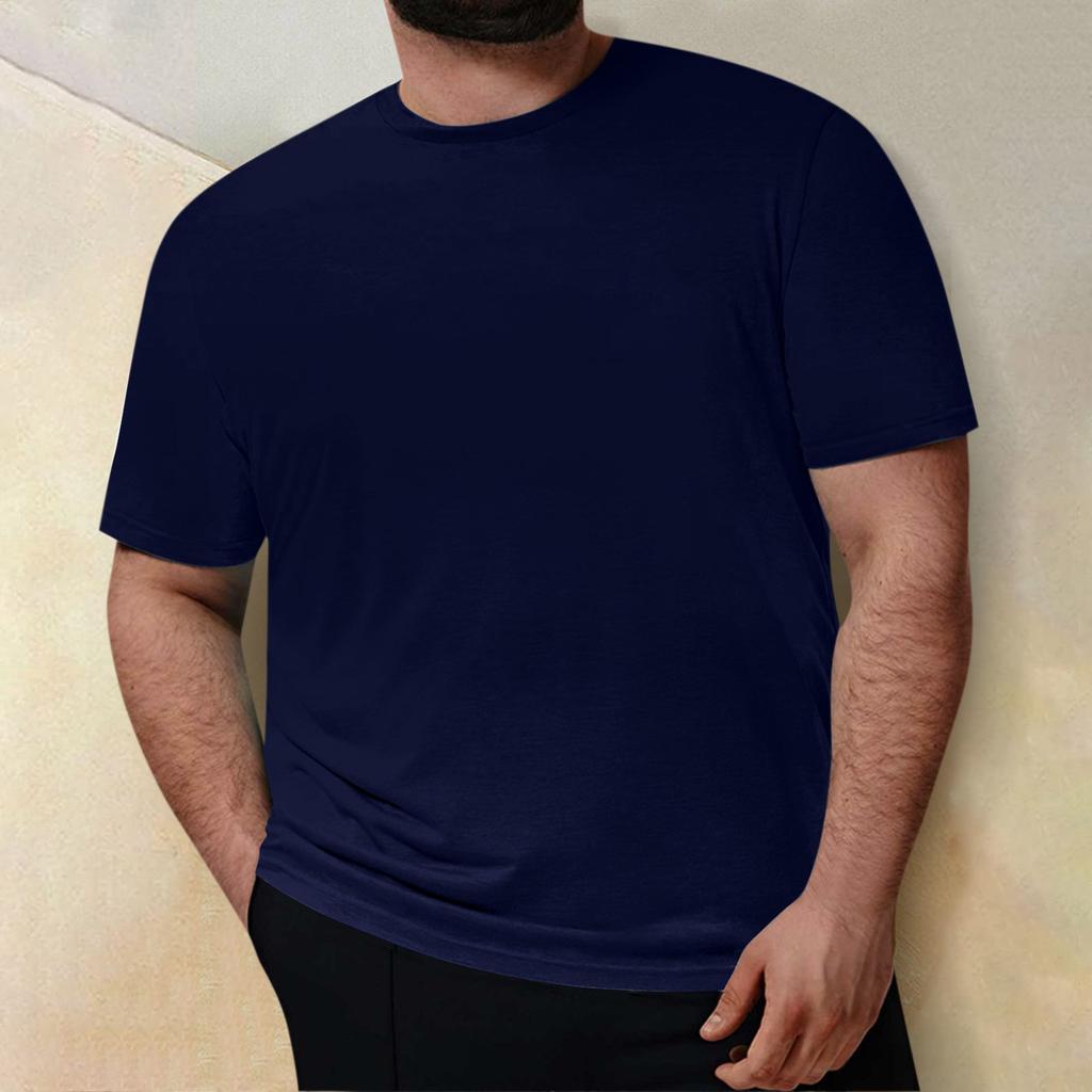 Plus Size Mens Casual Round Neck Solid Color Short Sleeve T-Shirt Blouse Tops
