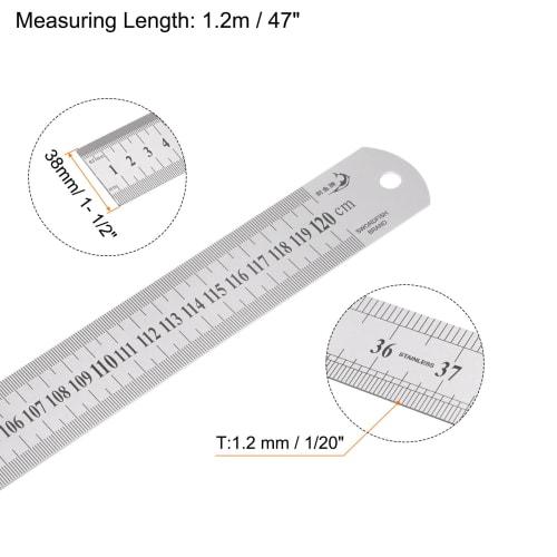 uxcell Stainless Steel Rulers, Set of 2, 120cm/48" Length x 1/20" Thickness x 1-1/2" Width, Inch and Metric, Linear Measuring Tool for Woodworking, Pa