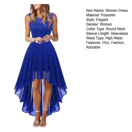 Женское кружевное платье без рукавов с высоким низким подолом, с круглым вырезом, коктейльное платье, формальное платье для гостя на свадьбу, платье-свинг для вечерней вечеринки, выпускного бала