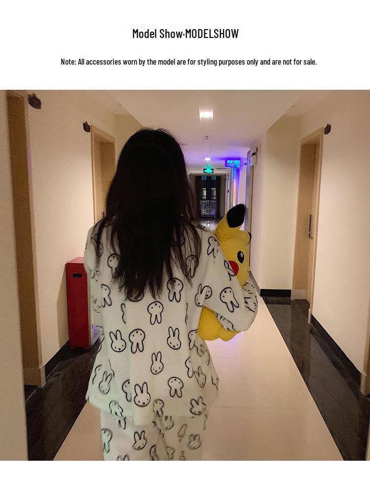 Женский мультяшный пижамный комплект из кораллового флиса – Толстая, теплая фланелевая домашняя одежда для осени/зимы