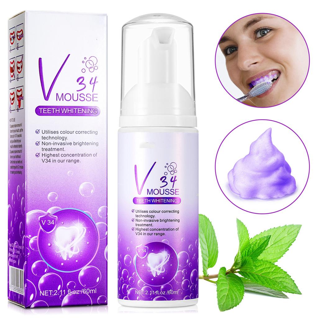 V34 Purple Tooth Cleansing Mousse Repair Whitening and Anti Sensitivity Toothpaste Improves Enamel Sensitivity, Removing Stains, and Gentle Freshness
