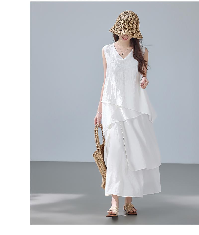 Old money style high-end design sleeveless shirt+half skirt two-piece set summer elastic waist multi-layer long skirt