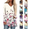 Women's Casual Long Sleeved V-neck Floral Print Long Loose T-shirt Top