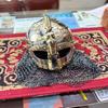 Medieval Viking Helmet Norse Warrior Armor Helmet with Chainmail  18 Gauge Steel  Brass, Polished Finish
