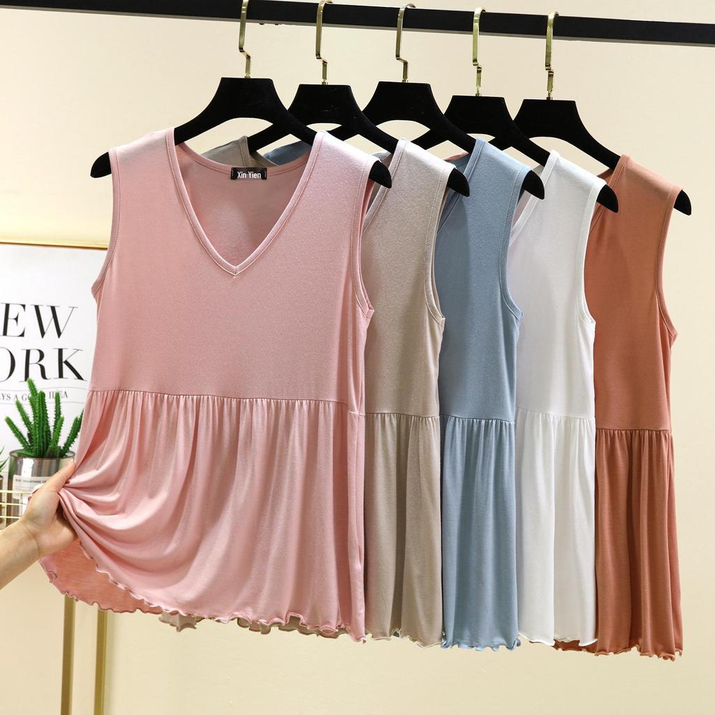 Женская летняя модальная майка с V-образным вырезом - Большой размер, однотонная, облегающая майка