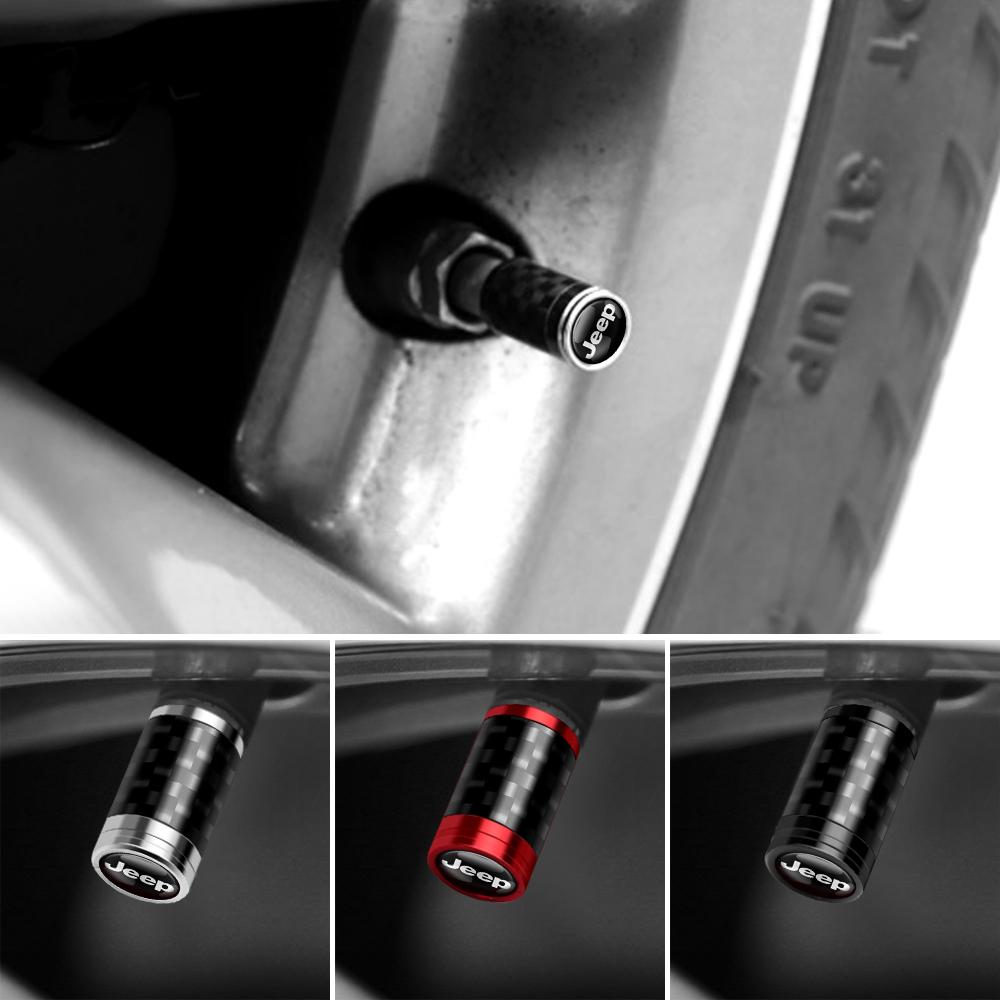 4pcs Carbon Fiber Car Wheel Tires Valve Cap Tyre Rim Stem Cover Auto Accessorie For JEEP GrandCherokee Renegade Wrangler Compass ALS1