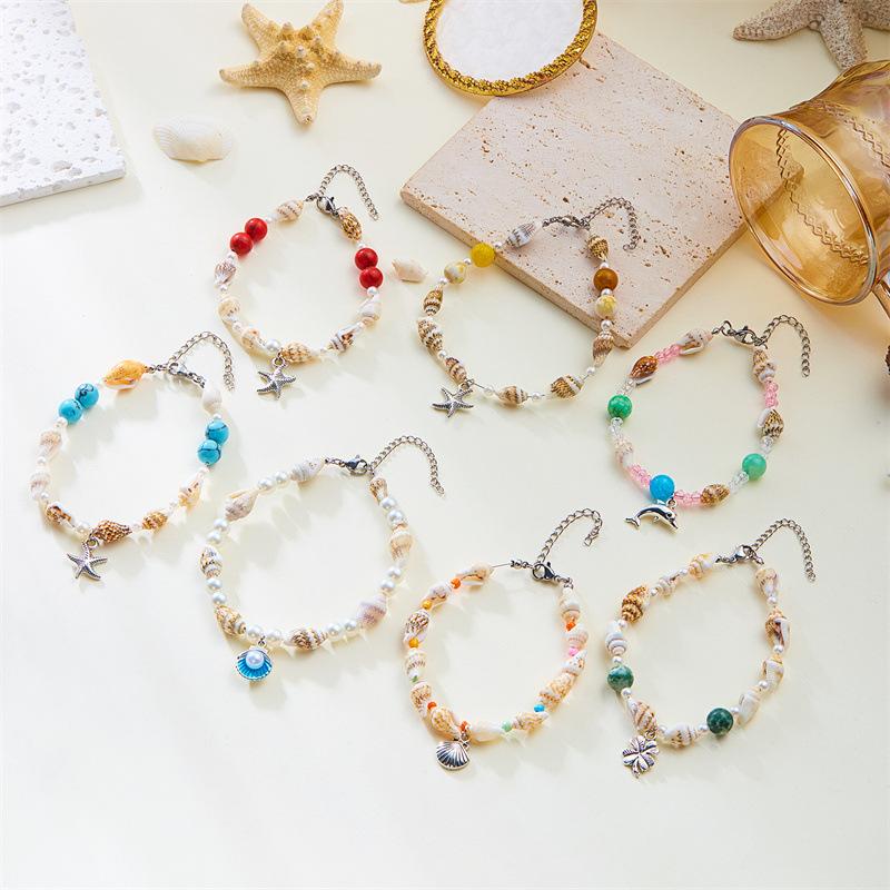 Beach Ocean Shell Jewelry Fashionable and Versatile Summer Conch Beaded Pendant Bracelet