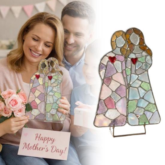Acrylic Stained Glass Women Decoration Two Female Table Sign Home Office Desktop Ornament Holiday Birthday Mother's Day Gift