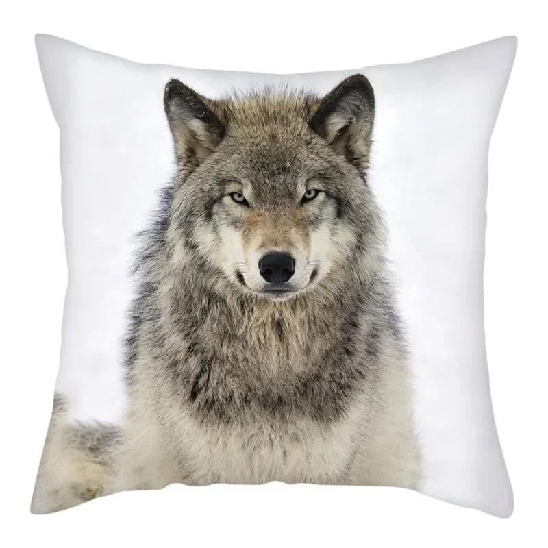 Wild Wolf Photo Double-Sided Printed Pillow Cover Short Plush Suitable Living Rooms Bedrooms Sofas Throw Cushion Cover
