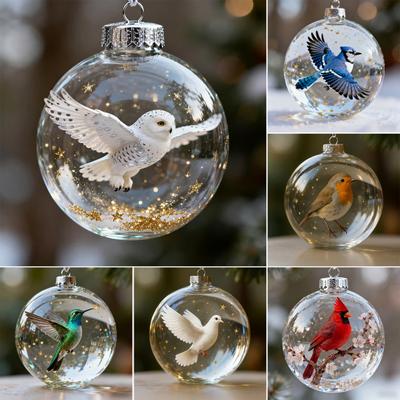 Рождественские акриловые украшения с птицами 2D Кардиналы Животные Украшения на елку Ручная работа Праздничные подвески