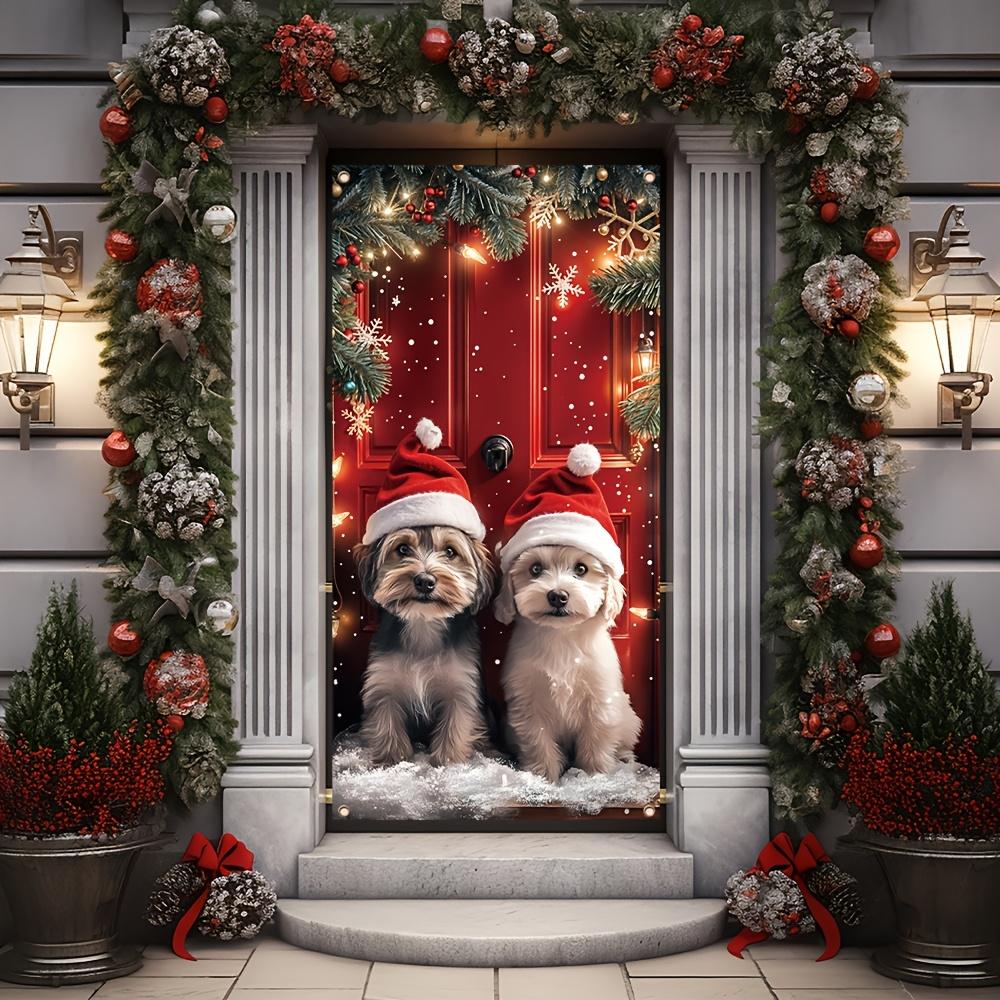 2D flat, 2D door banner, 2D flat durable Christmas door banner, puppy and Santa Claus hat design