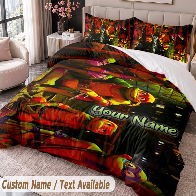 Custom Name Text 3Pcs Bedding Set Teenage Mutant Ninja Turtles Duvet Cover And Two Pillowcases