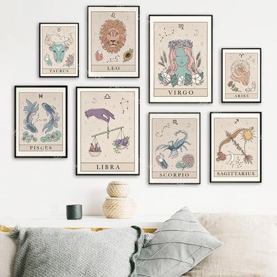 Богемный Зодиак Арт Плакаты и Принты Холст Картины Таро Вдохновленная Астрология Дева Водолей Созвездие Картина Декор