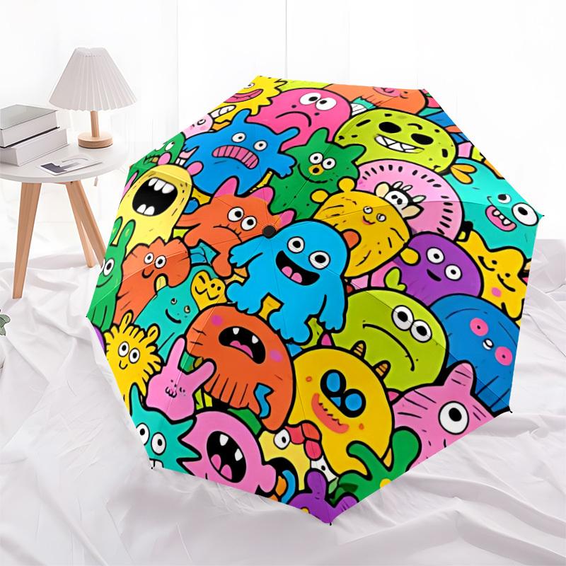 1pc Colorful Monsters Automatic Folding Umbrella, Heavy-Duty 8-Rib Construction, Perfect for Everyday yy251114110