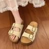 Platform Double Buckle with One-word Slippers Women's Shoes Wear 2025 New Retro Versatile Fashion Casual Beach Slippers