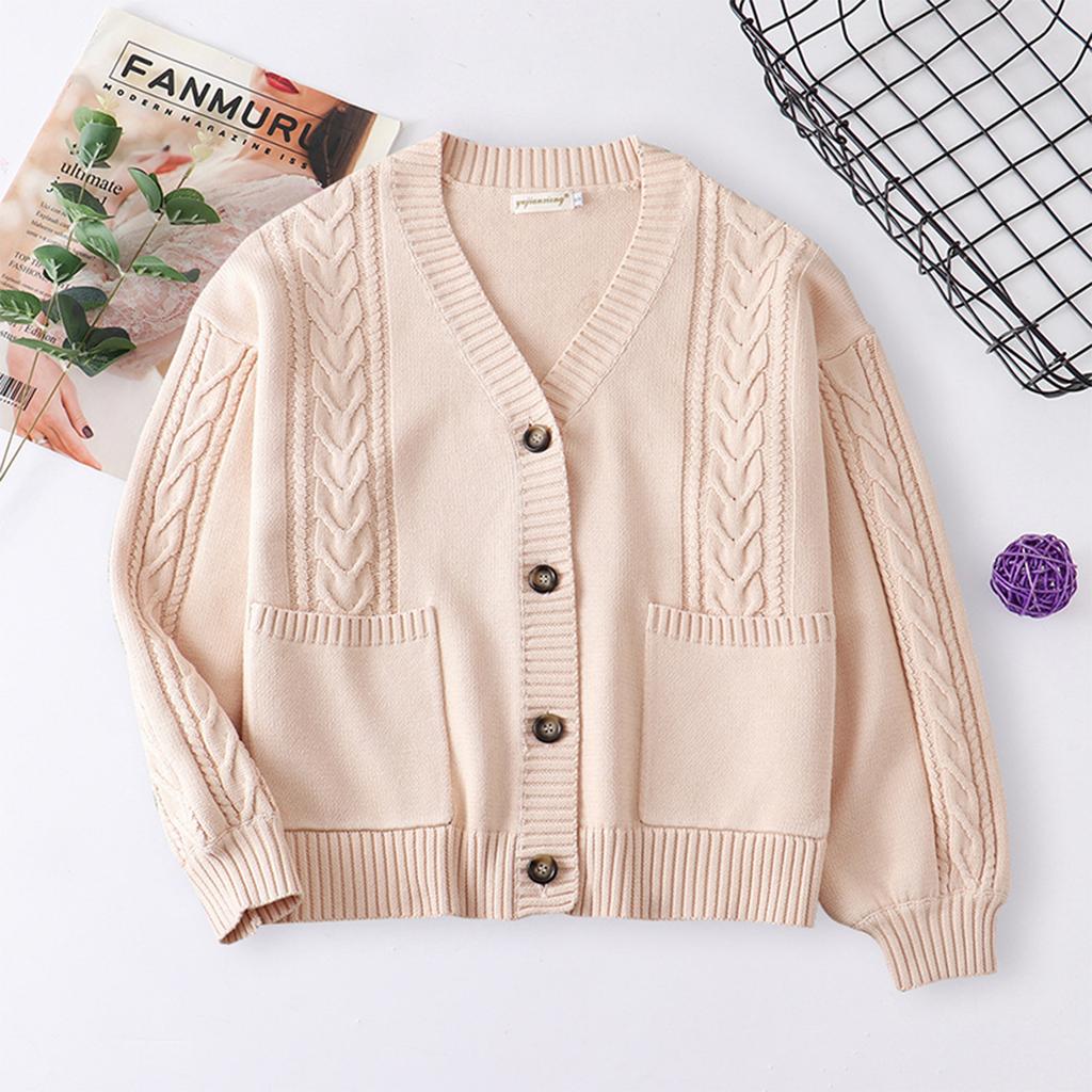 Женский однотонный кардиган на пуговицах с длинным рукавом, вязаный жакет, вязаный свитер